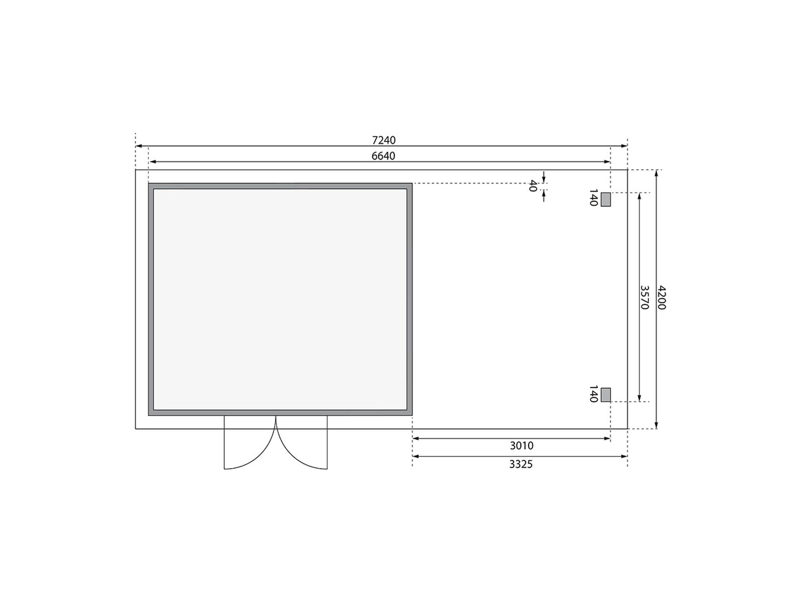 Karibu Gartenhaus Northeim 5 natur mit Anbaudach 3 m inkl. Rückwand