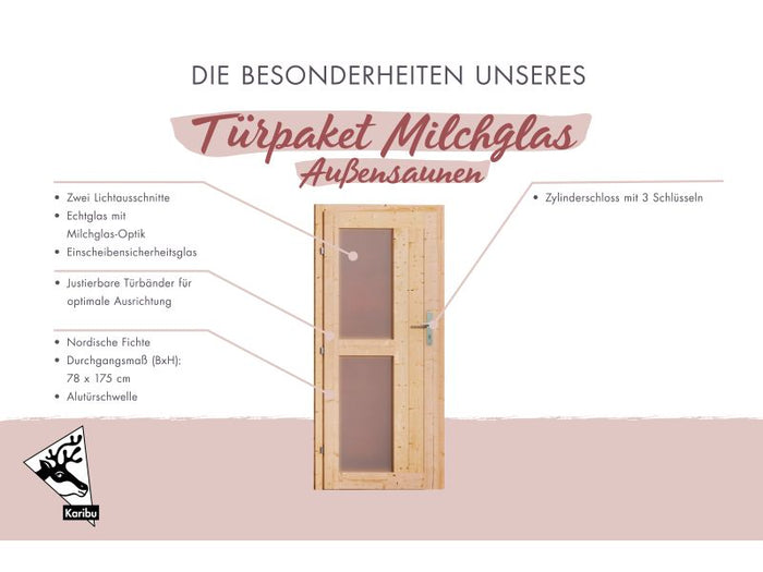 Karibu Türpaket Außensauna Milchglasoptik 40 mm Saunahäuser