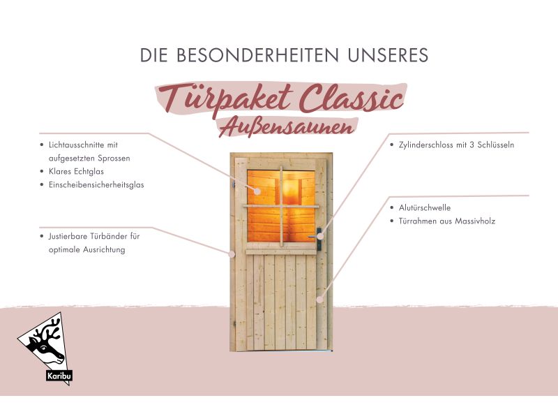 Karibu Türpaket Außensauna Klassisch, naturbelassen, 40 mm Saunahäuser