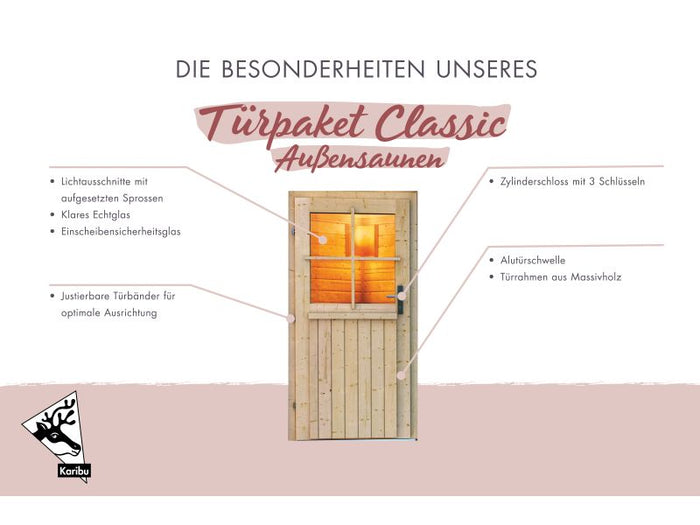 Karibu Türpaket Außensauna Klassisch, naturbelassen, 40 mm Saunahäuser