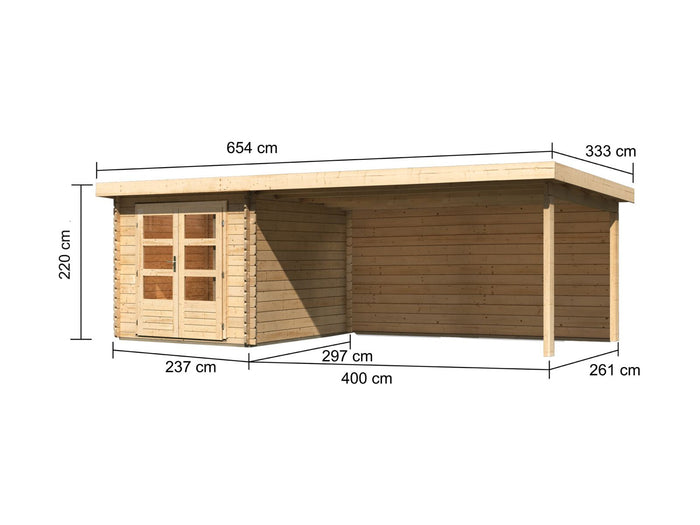 Karibu Gartenhaus Bastrup 4 mit Anbaudach 4 Meter inkl. Rückwand