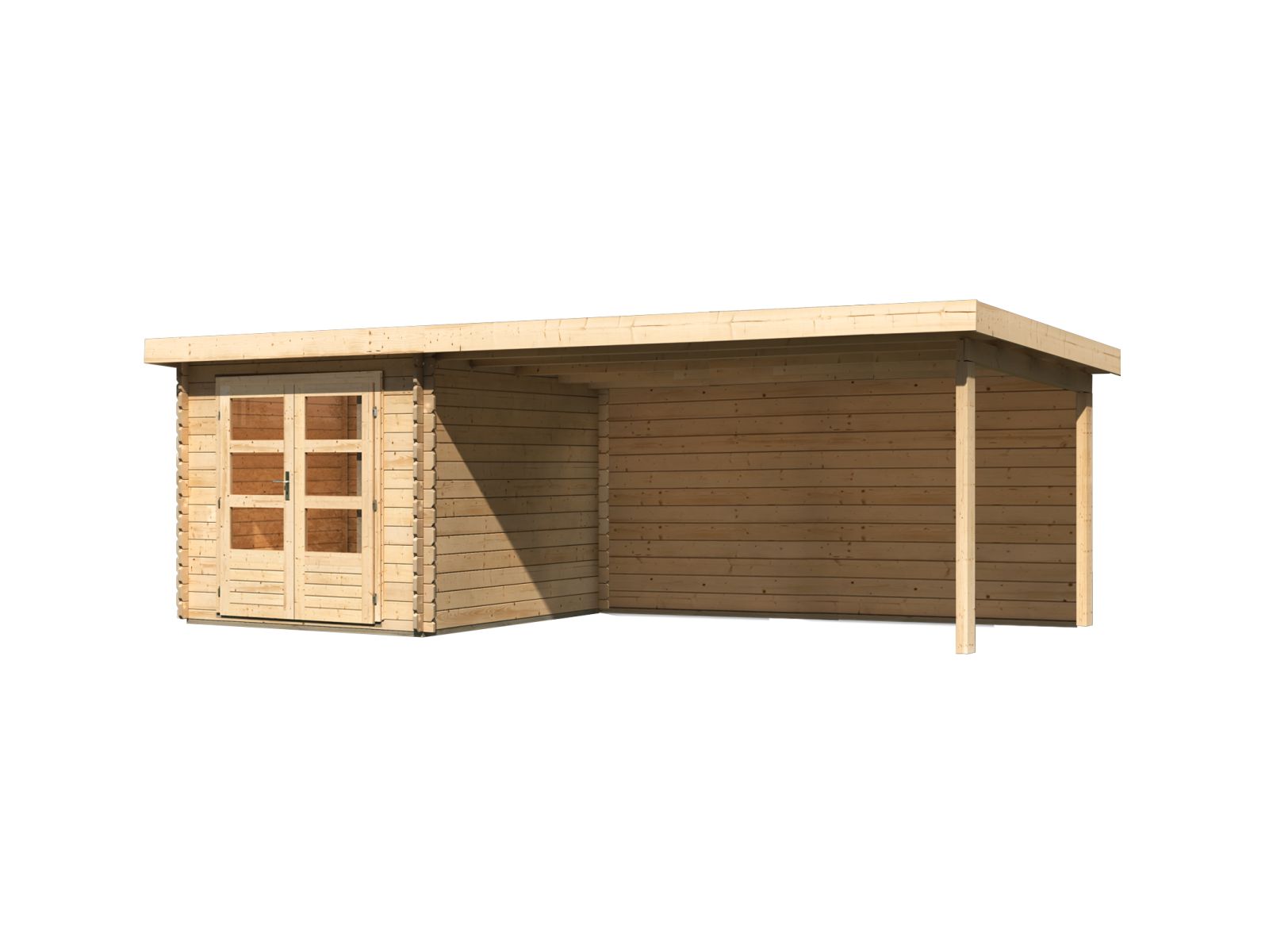 Karibu Gartenhaus Bastrup 4 mit Anbaudach 4 Meter inkl. Rückwand