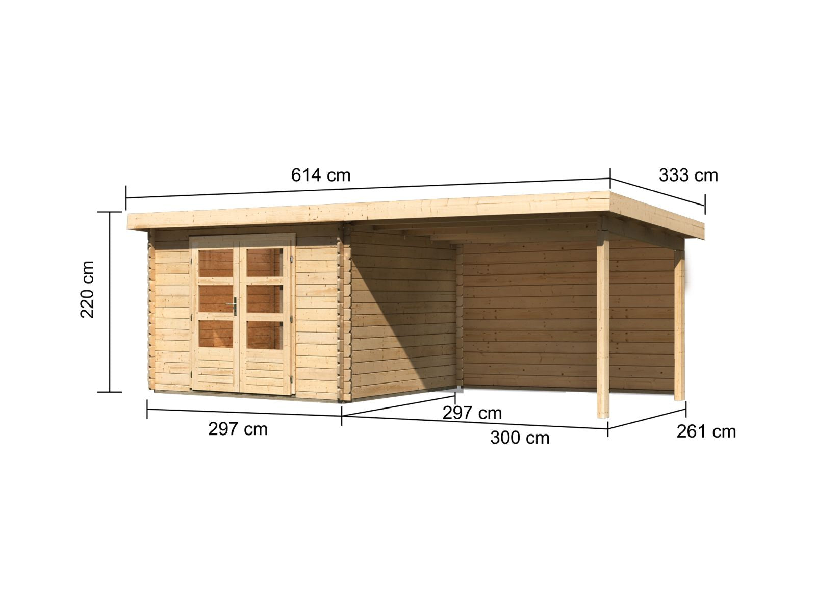 Karibu Gartenhaus Bastrup 5 mit Anbaudach 3 Meter inkl. Rückwand