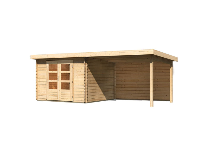 Karibu Gartenhaus Bastrup 5 mit Anbaudach 3 Meter inkl. Rückwand