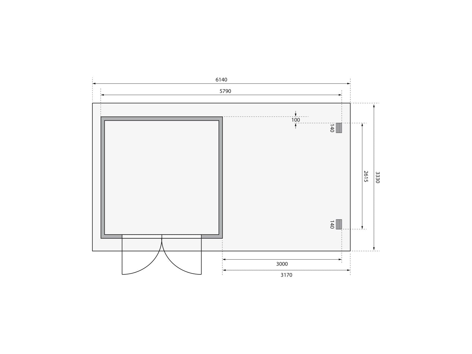Karibu Gartenhaus Bastrup 5 mit Anbaudach 3 Meter inkl. Rückwand