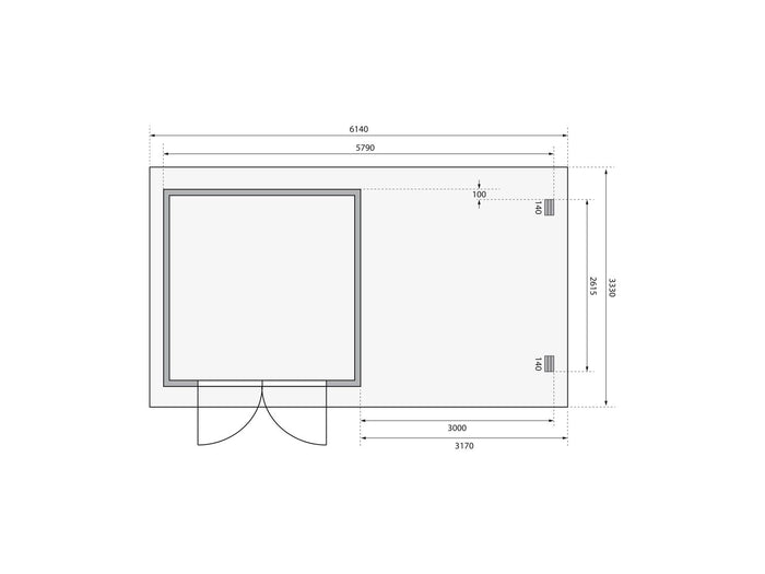 Karibu Gartenhaus Bastrup 5 mit Anbaudach 3 Meter inkl. Rückwand