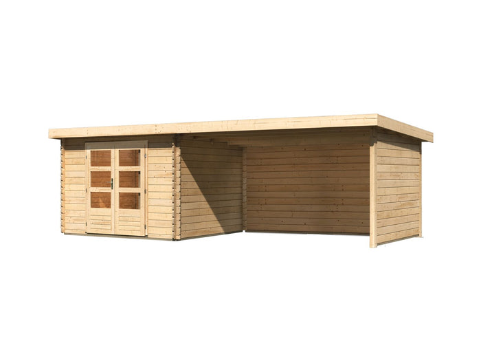 Karibu Gartenhaus Bastrup 5 mit Anbaudach 4 Meter inkl. Rück- und Seitenwand