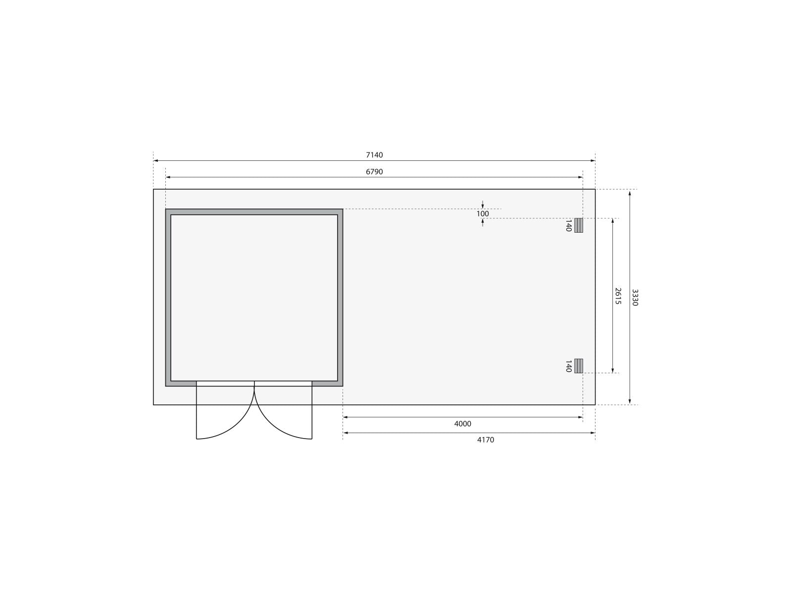 Karibu Gartenhaus Bastrup 5 mit Anbaudach 4 Meter inkl. Rück- und Seitenwand