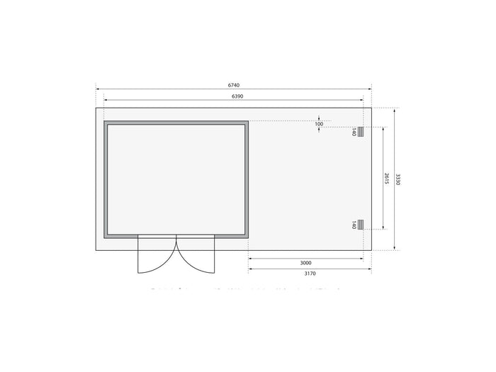 Karibu Gartenhaus Bastrup 7 mit Anbaudach 3 Meter inkl. Rückwand natur