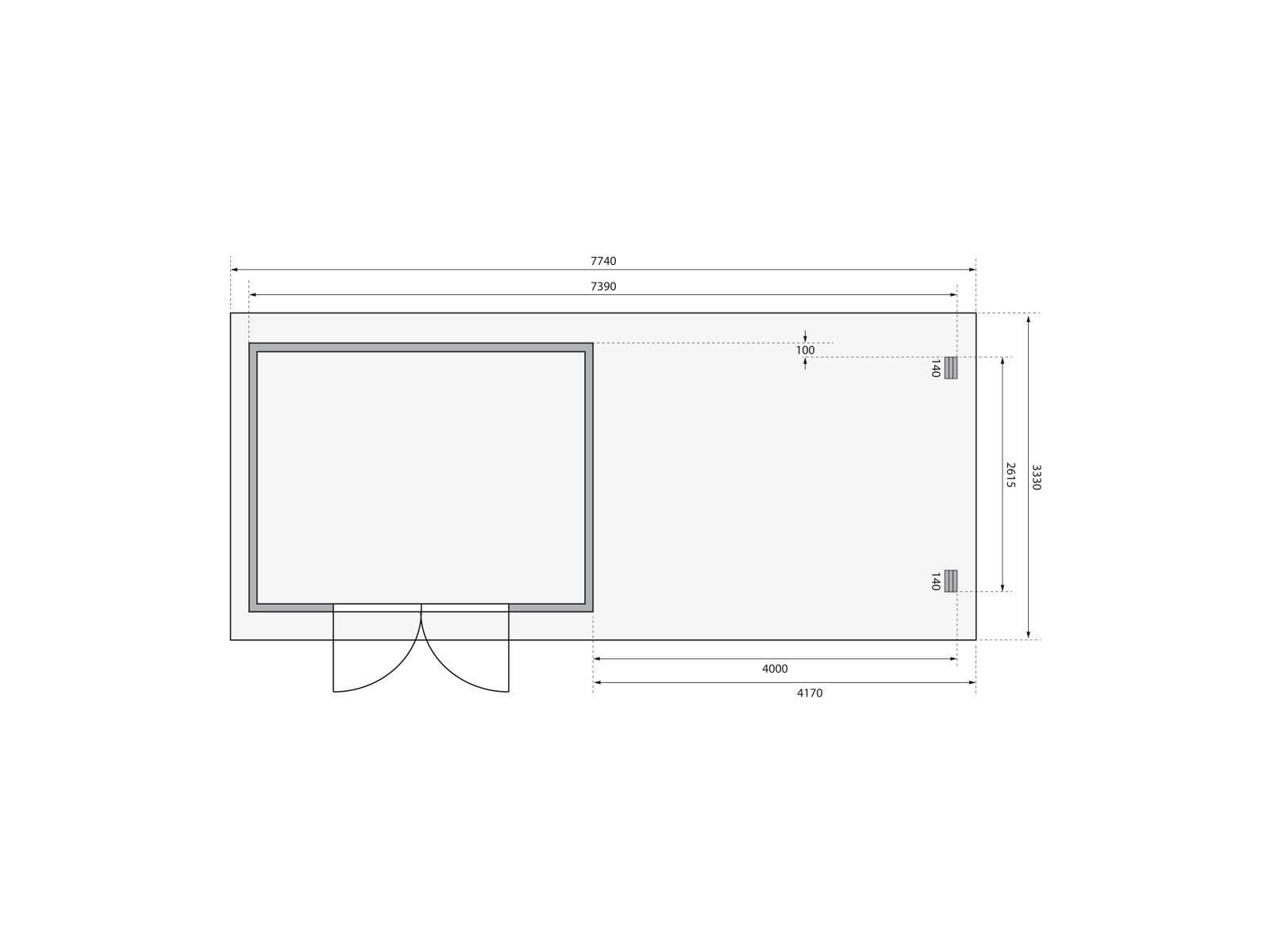Karibu Gartenhaus Bastrup 7 mit Anbaudach 4 Meter inkl. Rückwand