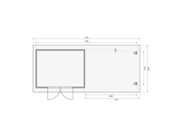 Karibu Gartenhaus Bastrup 7 mit Anbaudach 4 Meter inkl. Rück- und Seitenwand