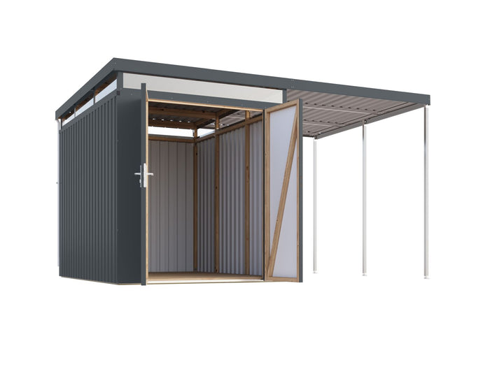 Karibu Metallhaus Aurum 2,5 in Anthrazit, inkl. Anbaudach 2 m