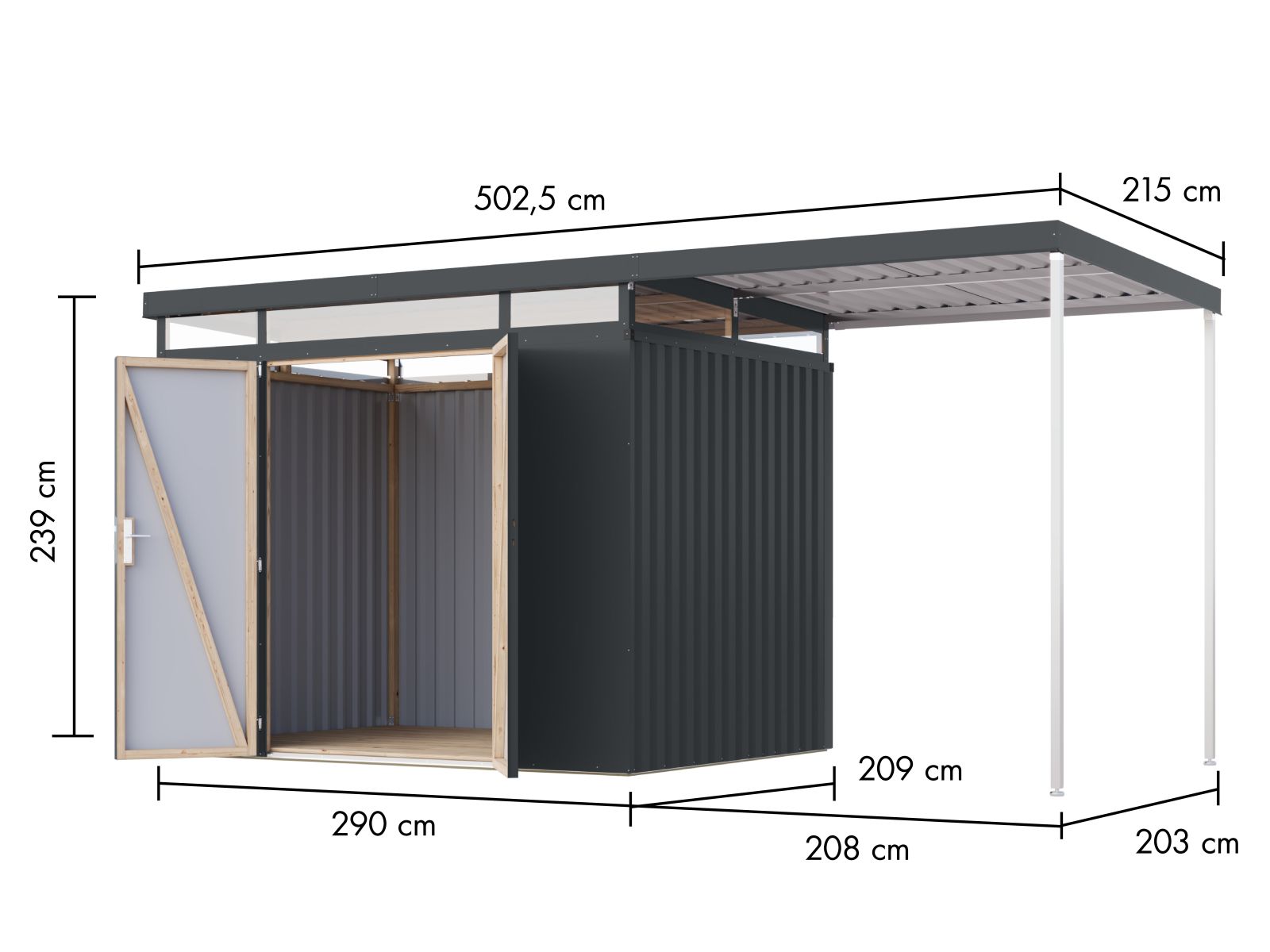 Karibu Metallhaus Aurum 3 in Anthrazit, inkl. Anbaudach 2 m
