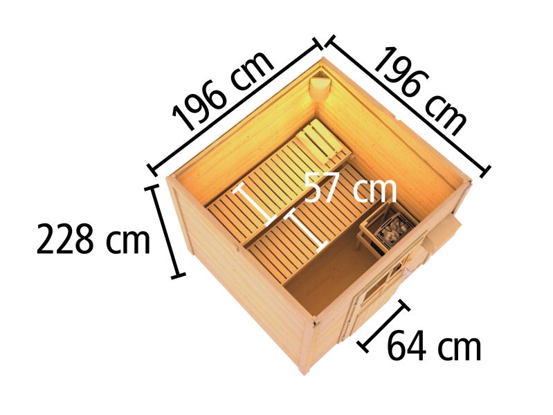 Karibu Saunahaus Caapi 3, terragrau, inkl. 9 kW Bioofen ext. Steuerung - mit Klarglastür und Fußboden