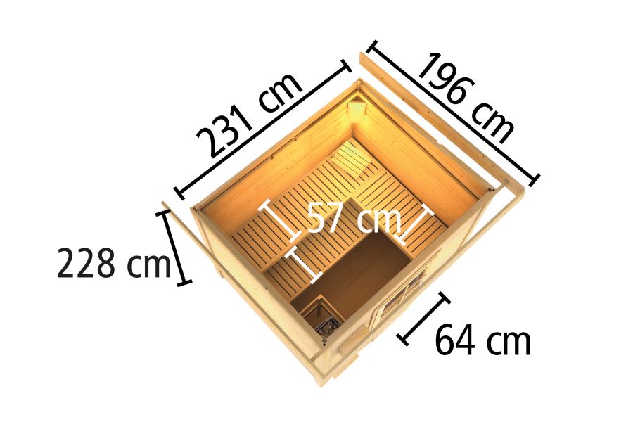 Osb smart choice Saunahaus Hella 3 38 mm - inkl. 9 kW Ofen ext. Steuerung - inkl. Dacheindeckung un