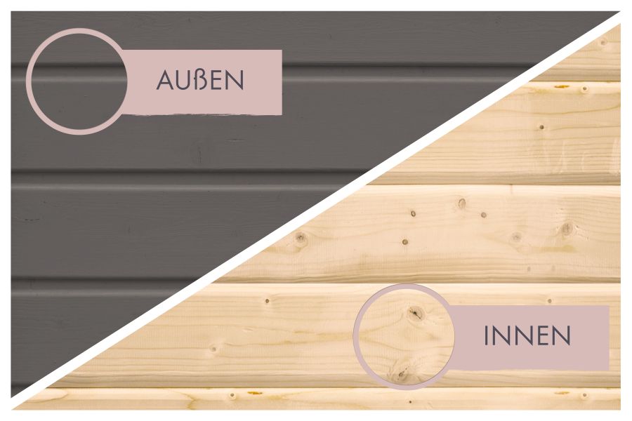 Karibu Saunahaus Caapi 3, terragrau, inkl. 9 kW Ofen integr. Steuerung - mit Klarglastür und Fußboden