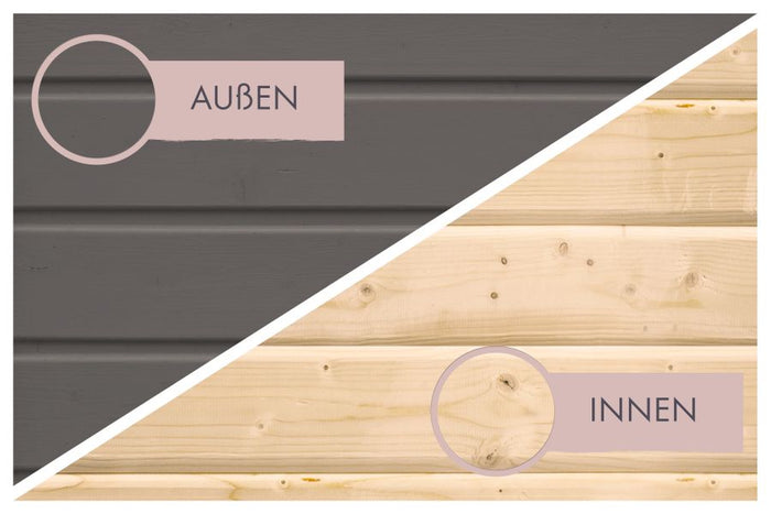 Karibu Saunahaus Caapi 4, terragrau, inkl. 9 kW Ofen finnisch ext. Steuerung, mit Klarglastür und Fußboden