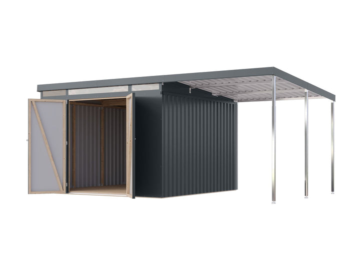 Karibu Metallgerätehaus Iridium 3,5 in Anthrazit, inkl. Anbaudach 2m