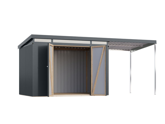 Karibu Metallgerätehaus Iridium 3 in Anthrazit, inkl. Anbaudach 2m