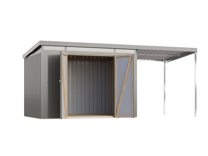 Karibu Metallgerätehaus Iridium 3 in Graualuminium, inkl. Anbaudach 2m