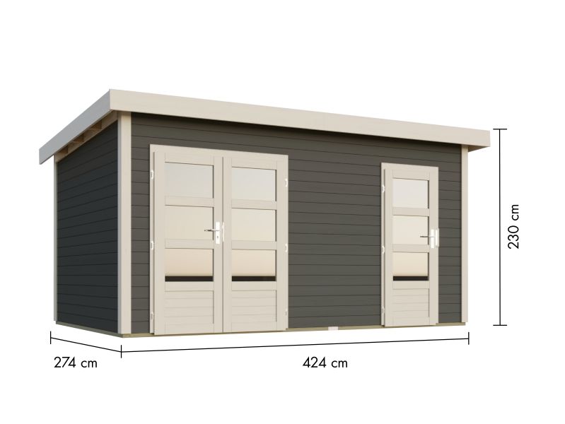Karibu Gartenhaus Mattrup 2-Raum-Haus in terragrau 28 mm