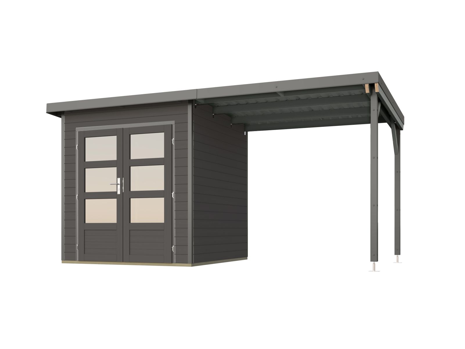 Karibu Hybrid Gartenhaus Pluto 1 B, terragrau/graualuminium, 28 mm, inkl. Anbaudach ca. 2,33m