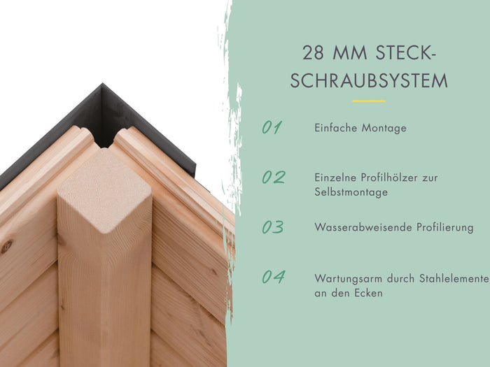 Karibu Hybrid Gartenhaus Pluto 2 A, naturbelassen/graualuminium, 28 mm, inkl. Anbaudach 2,33m