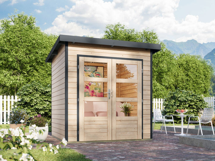 Karibu Hybrid Gartenhaus Pluto 1 A, naturbelassen/anthrazit, 28 mm