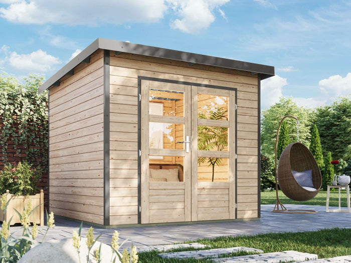 Karibu Hybrid Gartenhaus Pluto 3 A, naturbelassen/graualuminium, 28 mm