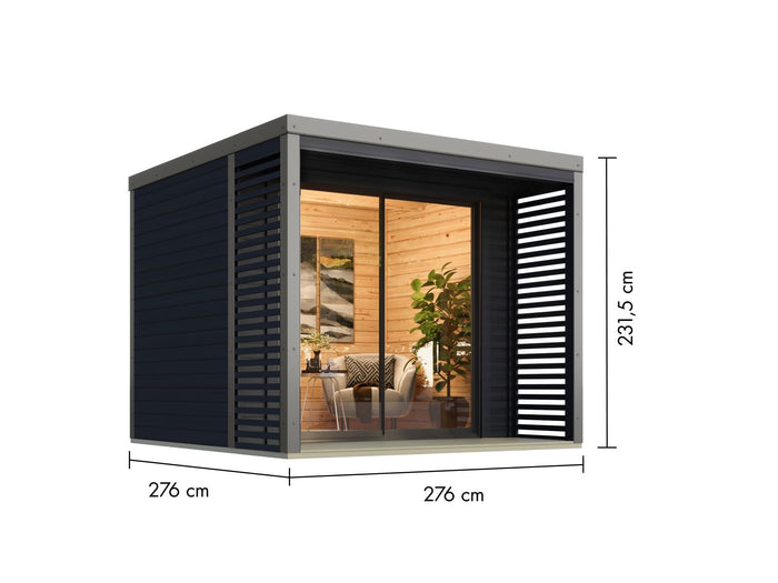 Karibu Hybrid Gartenhaus Saturn B, anthrazit/graualuminium, 38 mm, inkl. Fußboden
