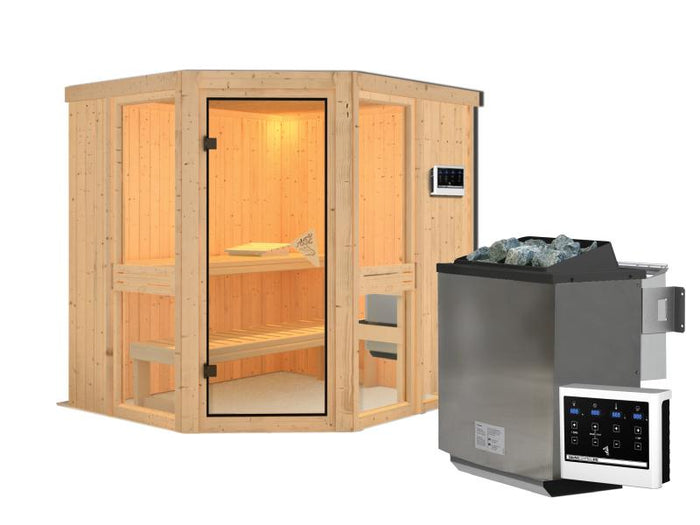 Amelia 1 - Karibu Sauna inkl. 9-kW-Bioofen - ohne Dachkranz -