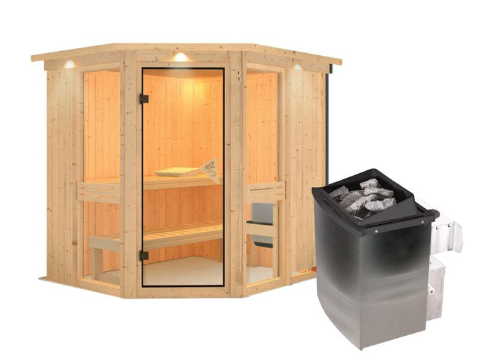 Amelia 1 - Karibu Sauna inkl. 9-kW-Ofen - mit Dachkranz -