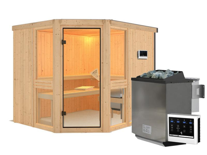 Amelia 3 - Karibu Sauna inkl. 9-kW-Bioofen - ohne Dachkranz -