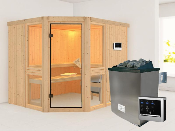 Amelia 3 - Karibu Sauna inkl. 9-kW-Ofen - ohne Dachkranz -