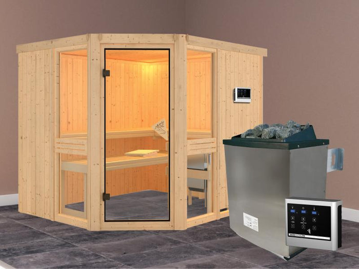 Amelia 3 - Karibu Sauna inkl. 9-kW-Ofen - ohne Dachkranz -