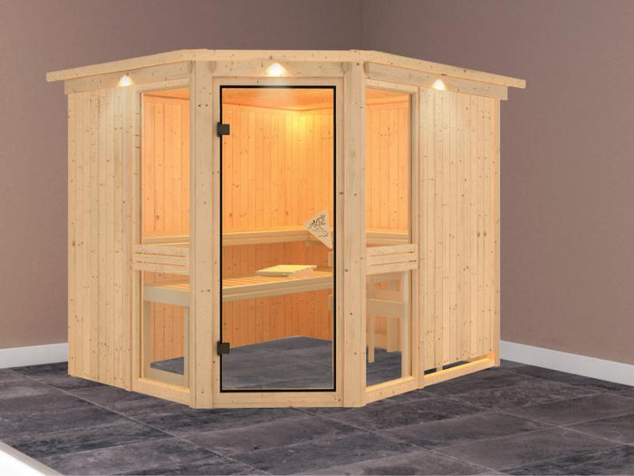 Amelia 3 - Karibu Sauna ohne Ofen - mit Dachkranz -