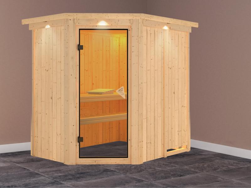 Carin - Karibu Sauna ohne Ofen - mit Dachkranz -