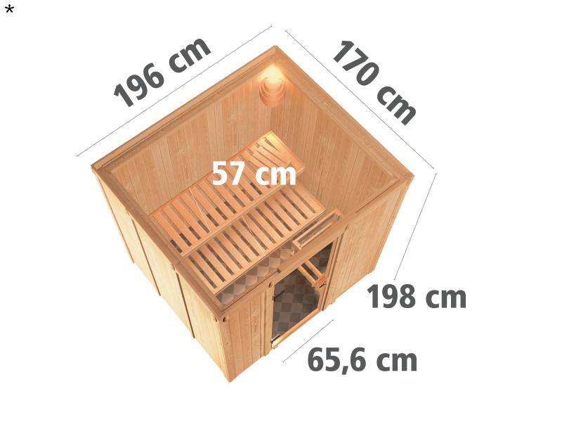 Daria - Karibu Sauna Plug & Play inkl. 3,6 kW-Bioofen - ohne Dachkranz -
