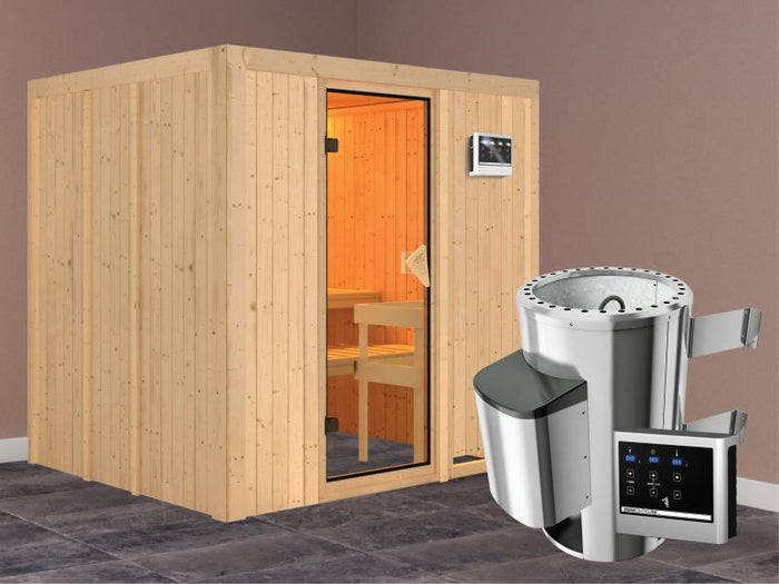 Daria - Karibu Sauna Plug & Play inkl. 3,6 kW-Ofen - ohne Dachkranz -
