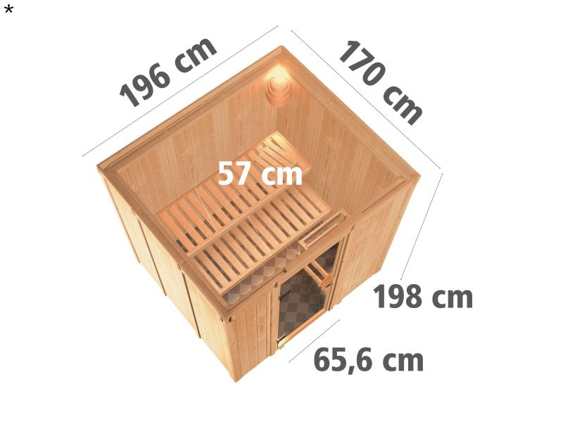 Daria - Karibu Sauna Plug & Play ohne Ofen - ohne Dachkranz - Energiespartür
