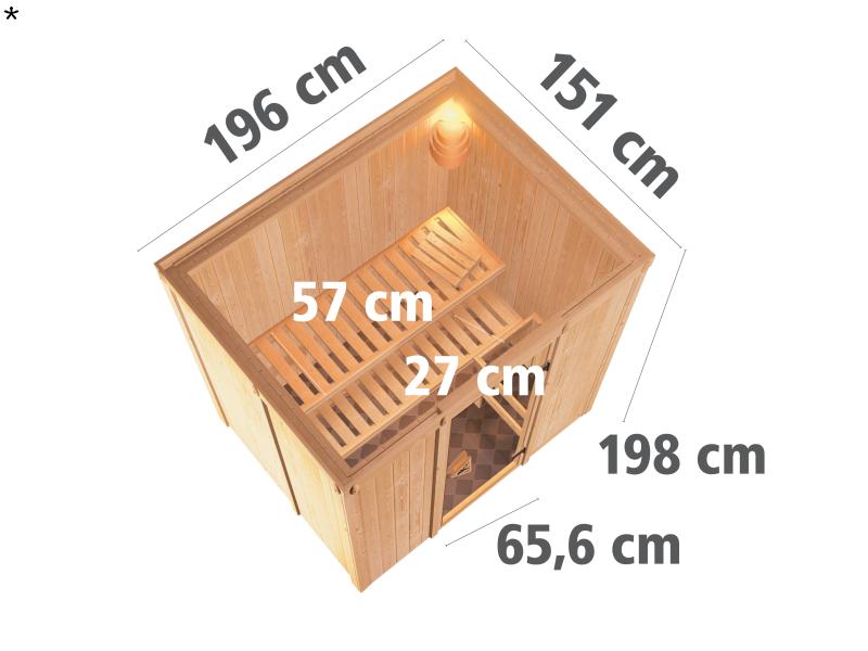 Fanja - Karibu Sauna Plug & Play 3,6 kW Ofen, int. Steuerung - ohne Dachkranz - Energiespartür