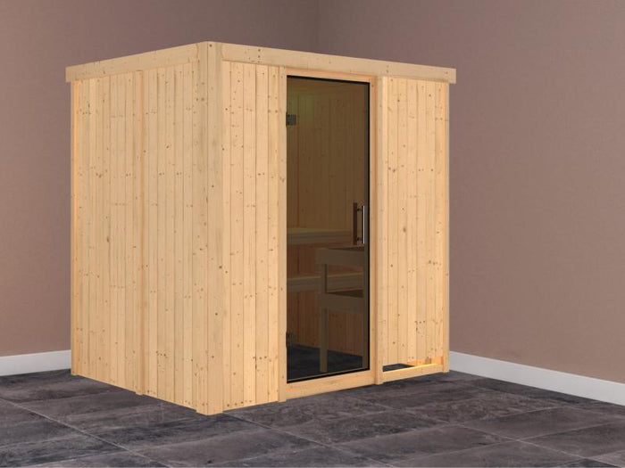 Fanja - Karibu Sauna Plug & Play ohne Ofen - ohne Dachkranz - Moderne Saunatür