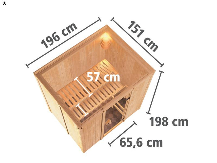 Fanja - Karibu Sauna Plug & Play ohne Ofen - ohne Dachkranz - Moderne Saunatür
