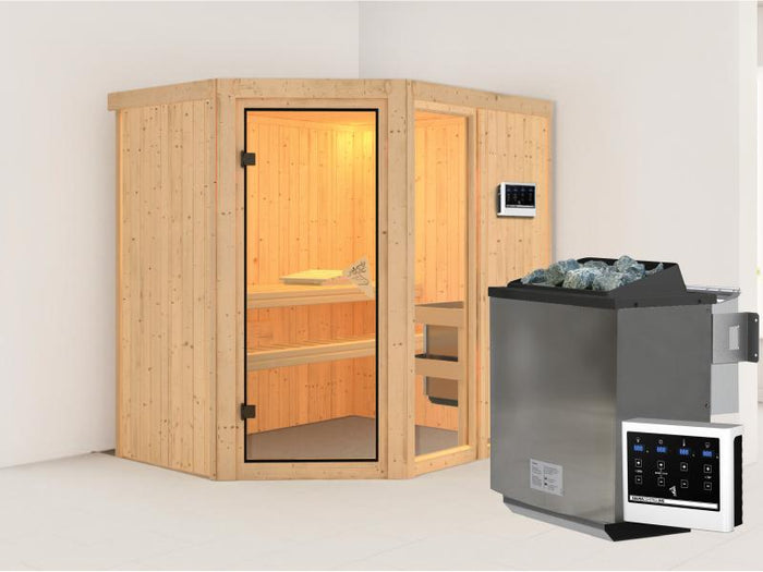 Fiona 1 - Karibu Sauna inkl. 9-kW-Bioofen - ohne Dachkranz -
