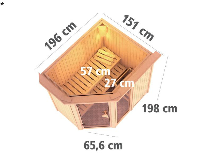 Fiona 1 - Karibu Sauna inkl. 9-kW-Bioofen - ohne Dachkranz -