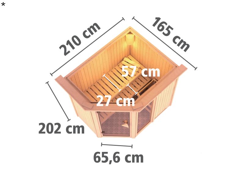 Fiona 1 - Karibu Sauna inkl. 9-kW-Ofen - mit Dachkranz -
