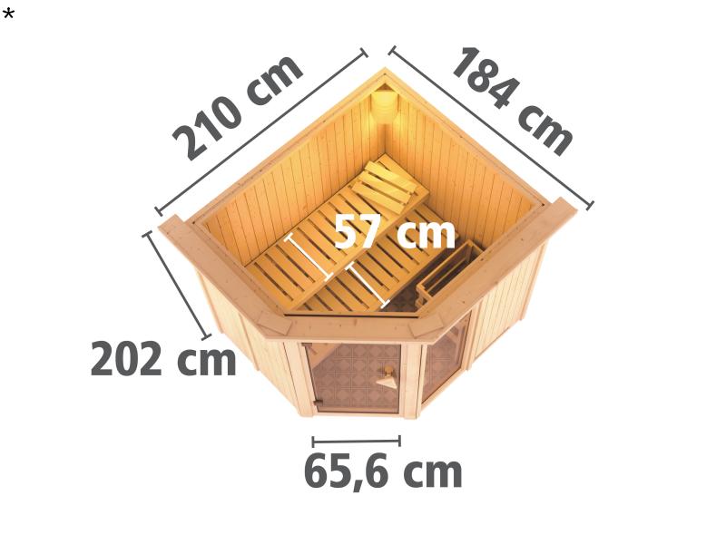 Fiona 2 - Karibu Sauna inkl. 9-kW-Bioofen - mit Dachkranz -