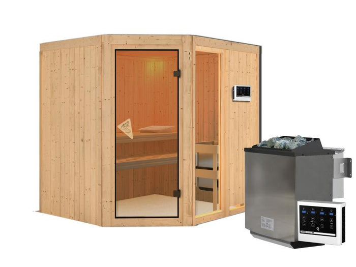 Fiona 2 - Karibu Sauna inkl. 9-kW-Bioofen - ohne Dachkranz -