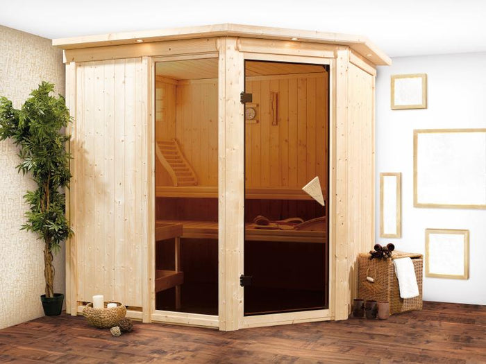 Fiona 2 - Karibu Sauna inkl. 9-kW-Ofen - mit Dachkranz -