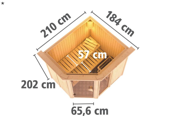 Fiona 2 - Karibu Sauna inkl. 9-kW-Ofen - mit Dachkranz -
